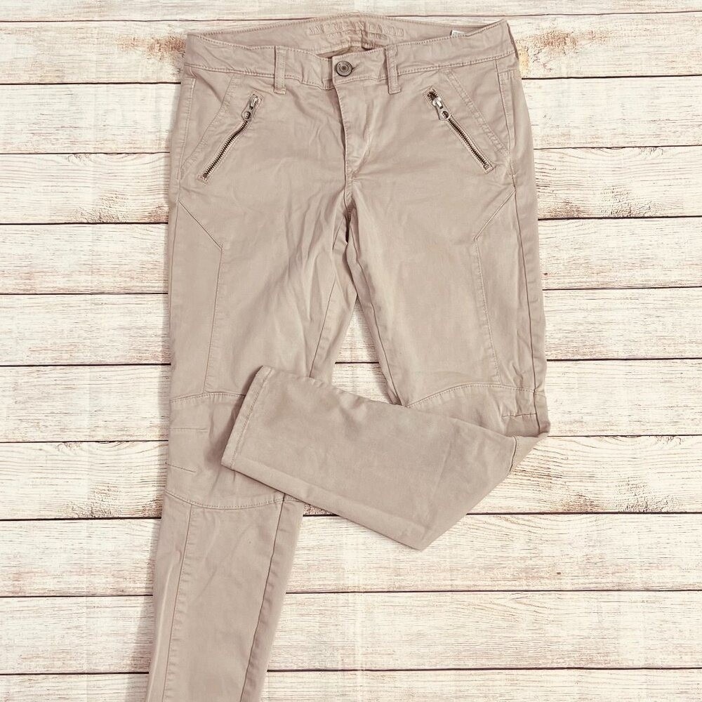 American Eagle Outfitters Tan Moto Jegging Ankle Super Stretch Pants Size 8 - Picture 3 of 13